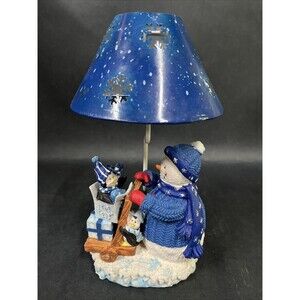 Vintage Blue Snowman Winter Tea Light Candle Holder‎ Lamp 8.5" High Blue